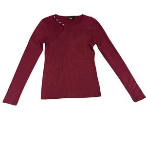 Burgundy Sweater with Shoulder Cutout and Pearl Detailing